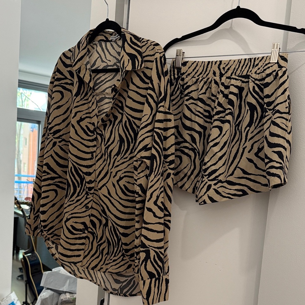 Black and Tan Zebra Print Top & Shorts set